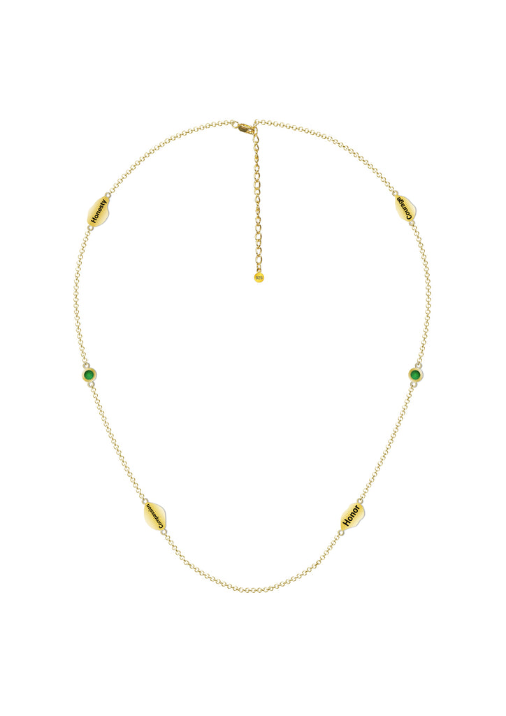 The Bushido Warrior Emerald Necklace - 18K Gold Plated and Rhodium Plated Sterling Silver