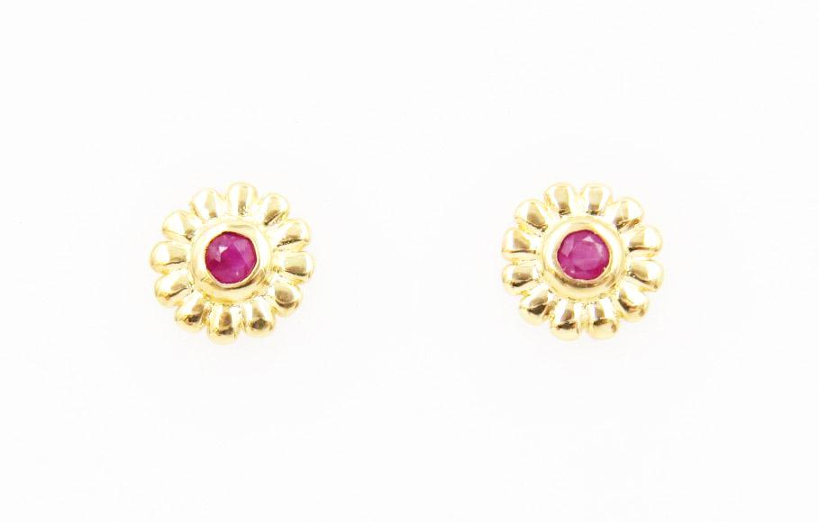 The Rising Sun Flower Ruby Earrings - in 18K Gold plated and