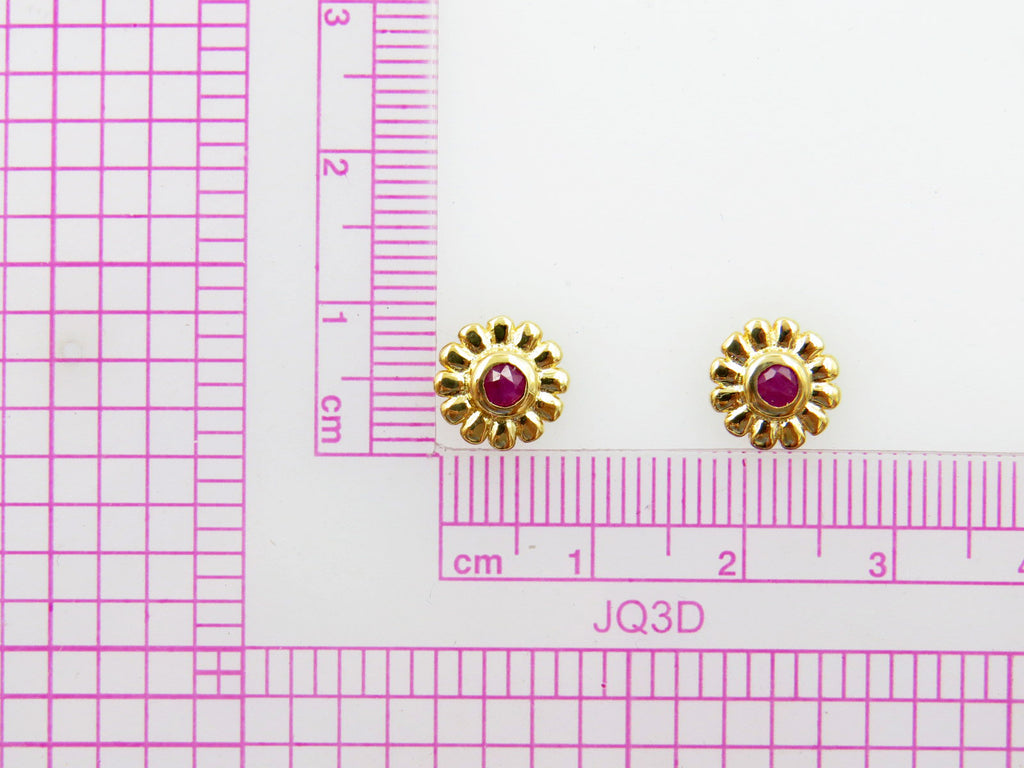 The Rising Sun Flower Ruby Earrings - in 18K Gold plated and Rhodium Plated Sterling Silver